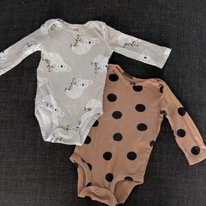 4/25$Carter's Cream Koala & Tan Polka Dot Long-Sleeve Baby One-Pieces - Set of 2